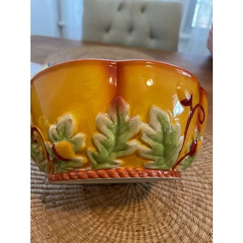 Fall Acorn, Pine Orange Ceramic Bowl - Picture 2 of 8